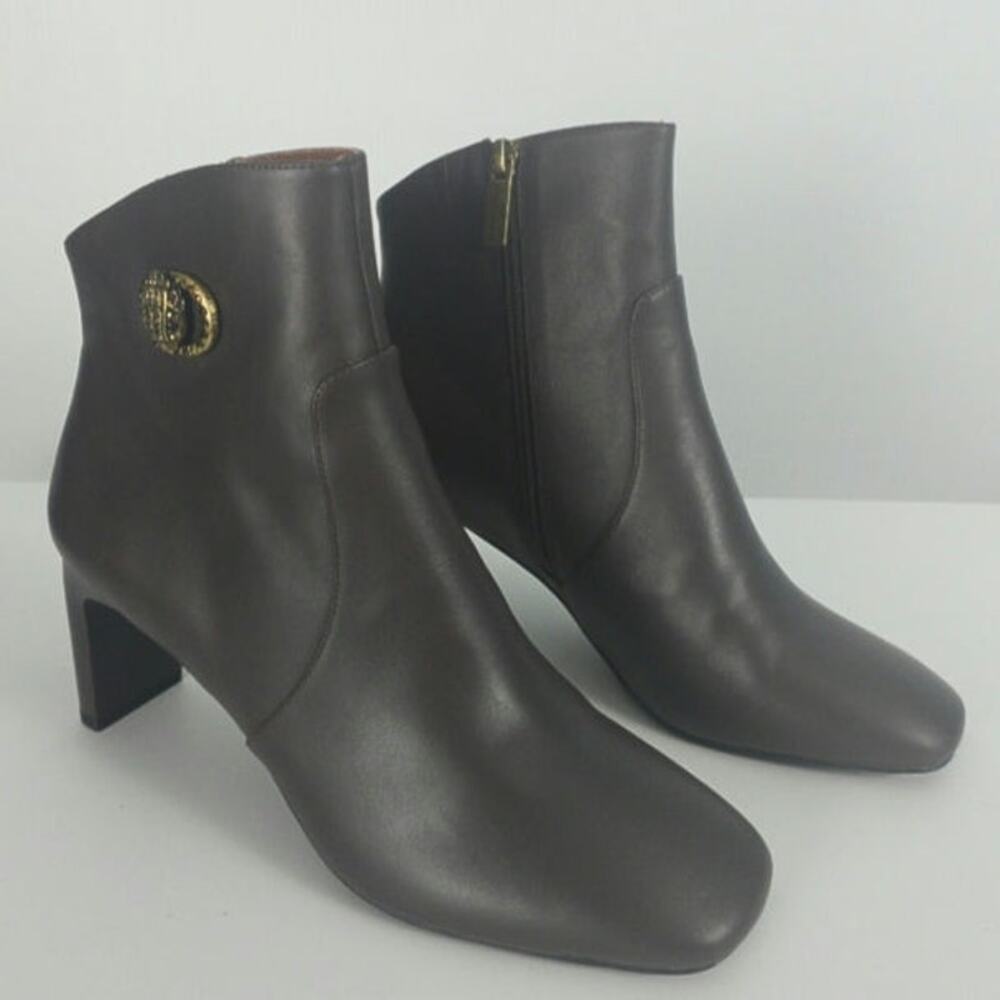 Kurt Geiger Chelsea Square Toe Bootie Brown Leather Ankle Block Heel Size 41
